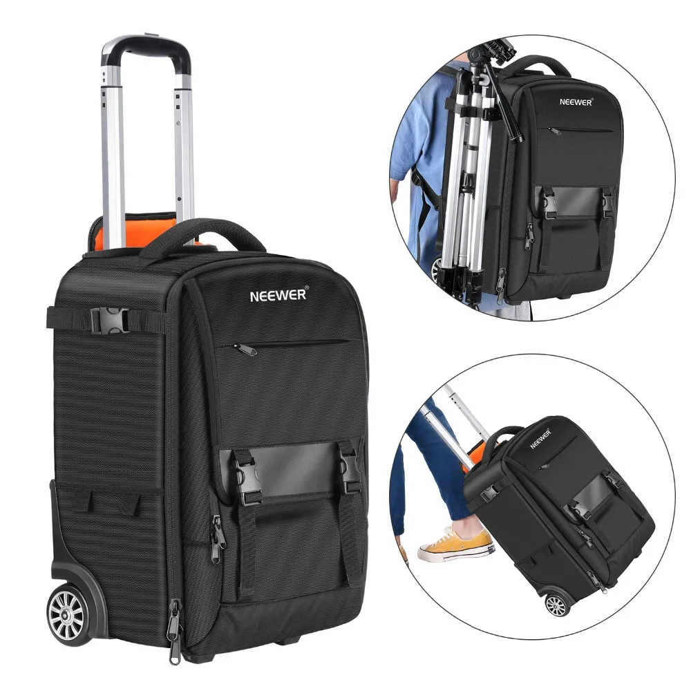 

Neewer 2-in-1 Rolling Camera Backpack Trolley Case Anti-shock Detachable Padded Compartment Durable Waterproof for Camera/Tripod