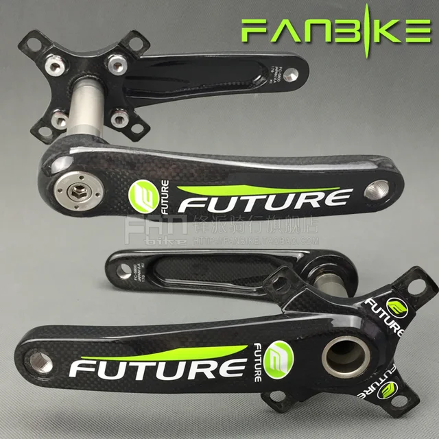 Cheap FUTURE full carbon fiber crank 3K ultra-light BCD 104/64mm length 170mm 4 catchs for MTB 5 catchs for road bicycle green color