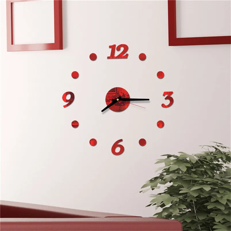 European Acrylic Wall Clock Custom DIY Wall Sticker Clock Mirror Effect Wall Stiker with Clock Adesivo De Parede 40MR0513