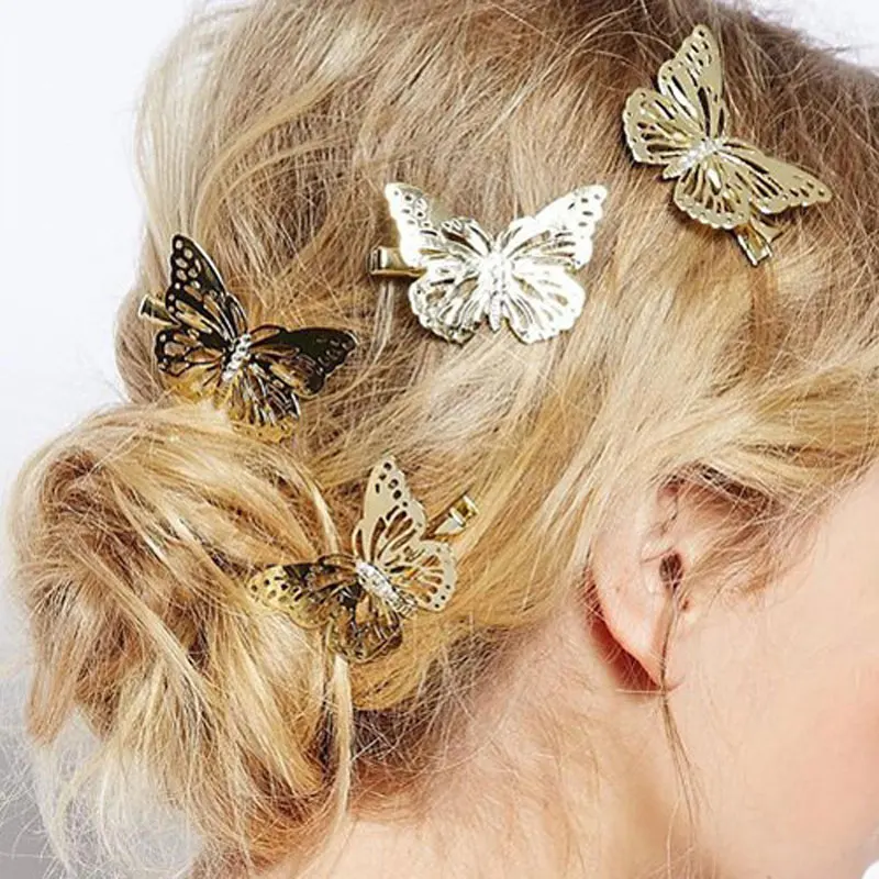 

12Pcs Butterflies Metal Hair Clips Pins Grips Hollow Out Bow Barrette Hairclips Hairpins Clamps Girls Headwear For Hair Makeup