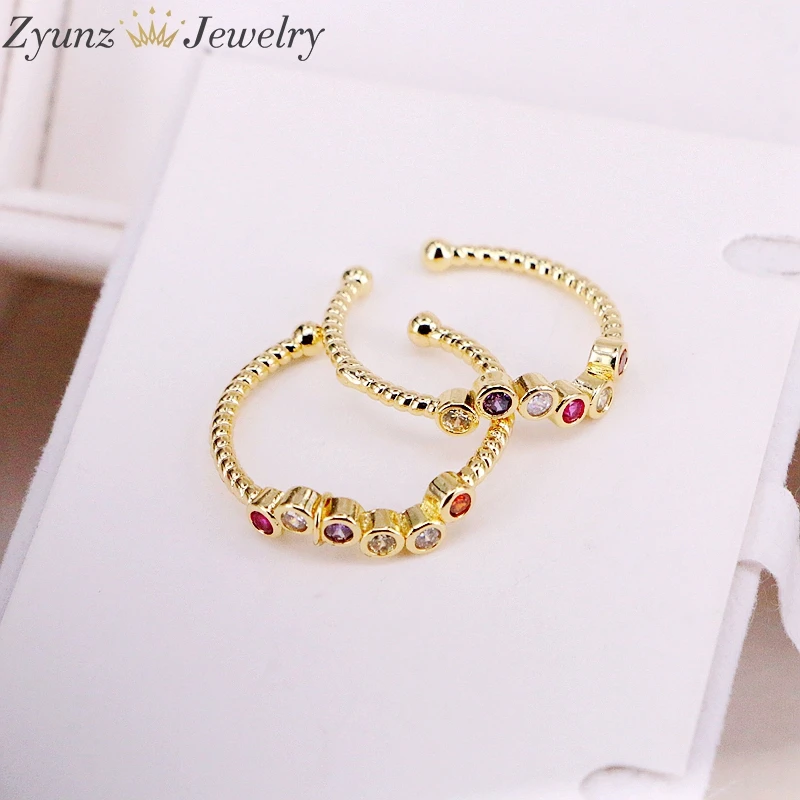 

6PCS, Gold Filled Ring For Women Copper Rings Fashion Colorful Crystal CZ Stone Wedding Ring