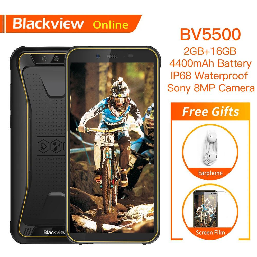 Blackview BV5500 5," IP68 Водонепроницаемый прочный смартфон 18:9 Экран 2 GB+ 16 GB Android 8,1 4400 mAh Dual SIM мобильный телефон