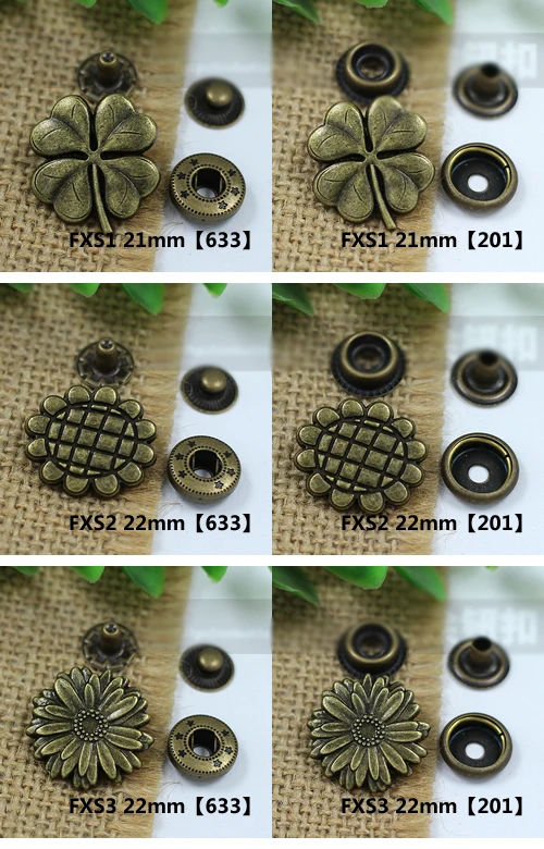 50sets/lot fruit flower design bronze color metal snap button DIY leather craft accessories 2