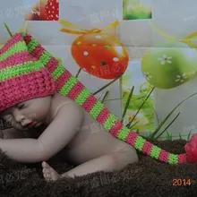 Детская зеленая/красная полосатая шапка ручной работы, вязаная шапка эльфа для новорожденных, фото, реквизит, высокое качество