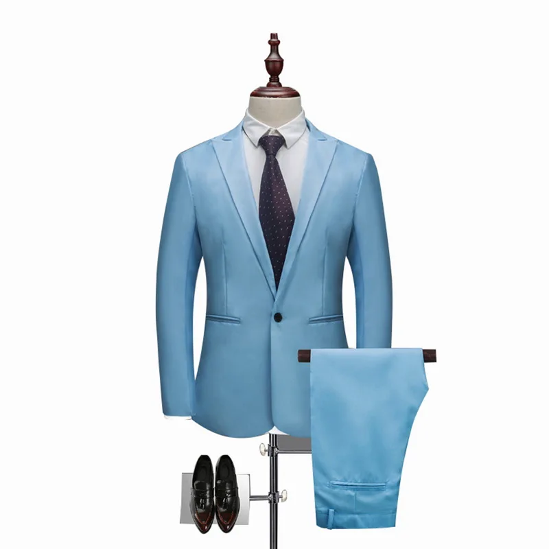 HEFLASHOR Luxury Men Wedding Suit Male Blazers Slim Suits For Men Costume Business Formal Party Blazers Sets(Jacket+Pant) 3XL - Цвет: Blue