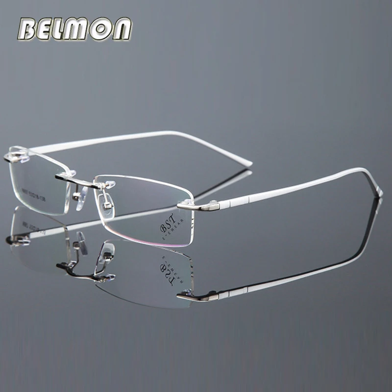 Skup Belmon ramka do okularów mężczyźni Rimless okulary komputerowe recepta optyczne męskie okulary okulary z przezroczystymi szkłami rama RS739