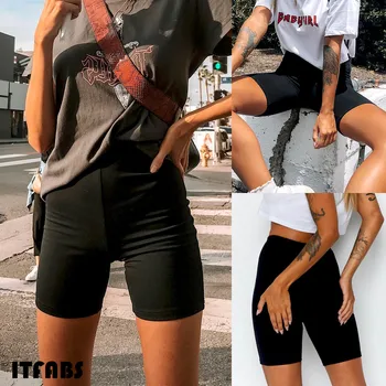 

New Women Summer Shorts Casual Solid Black Slim Stretch Shorts Soft For Sports Running Summer
