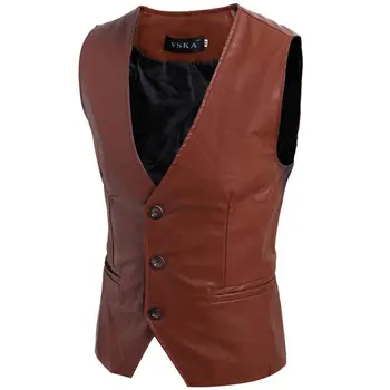 

2020 Spring Autumn Outfit New Concise Joker Men's Leather Vest Fashion Casual Slim Fit Leather Tank Top Chaleco Hombre Coat