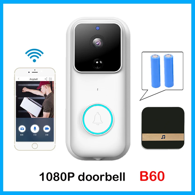 Anytek B60 HD 1080P WIFI дверной звонок Смарт видео визуальный домофон IP Облачное хранилище