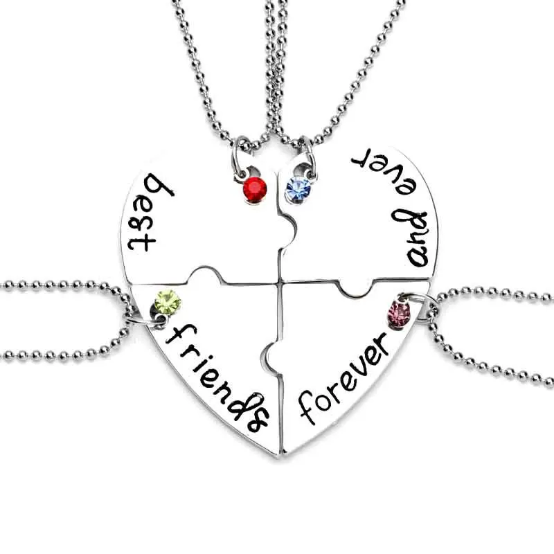 

2017 New Style Friendship Broken Heart Parts 4 Best Friend Necklaces & Pendants,Share With Your Friends Forever Gifts Silver