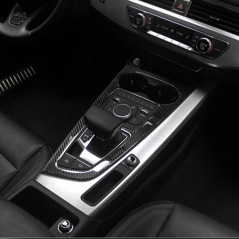 Carbon Fiber Car Control Gear Shift Box Panel Water Cup Holder Frame Cover Trim Accessories For Aud