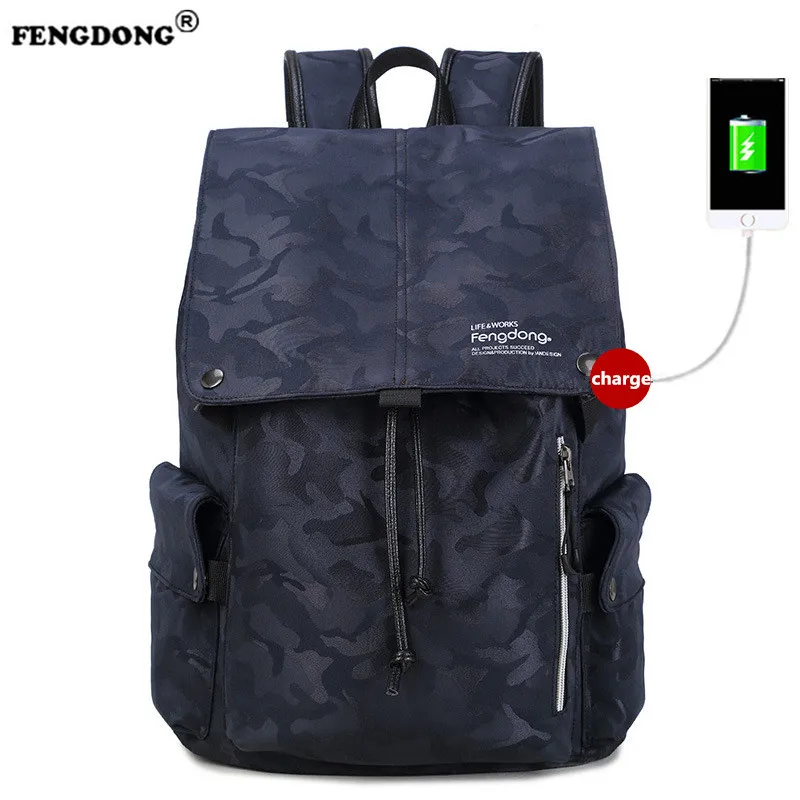 

FENGDONG Luxury Brand Waterproof Fashion Laptop Bag Men Zipper Backpack Large Capacity  Schoolbags Travel Bags Oxford Backpacks