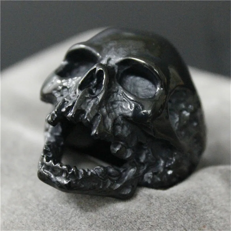 1pc Black Silver Huge Skull Ring 316L Stainless Steel Punk Style Newest Design Men Boys Skull Ring