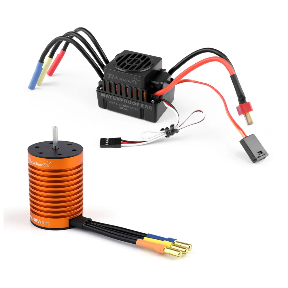 

9T 4370KV Brushless Motor + 60A ESC Speed Controller Combo ME720 for 1/10 RC Car Parts Accessories Toys for Children