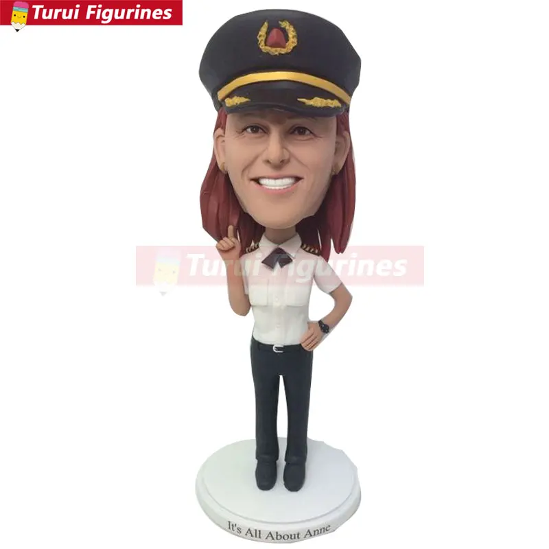 

Aircraft Commander Fully Customer Design Bobble Head Clay Figurine Based on Customers' Photos Using As Birthday Cake Topper Gift