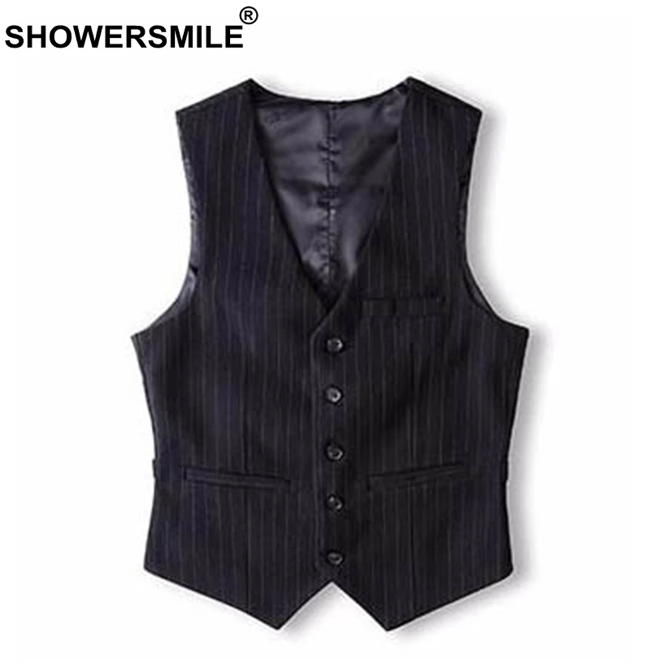 SHOWERSMILE, брендовый мужской жилет цвета хаки, приталенный, Ретро стиль, без рукавов, пиджак, мужской классический жилет, костюм, Осень-зима, жилет - Цвет: Black A11 Vest