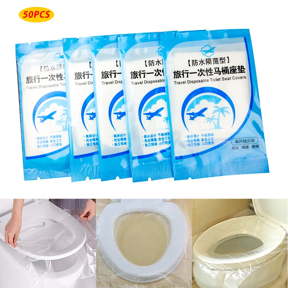 

50Pcs Disposable Toilet Seat Cover Portable Waterproof Safety Toilet Seat Pad Padded Potty Seat Cushion Mat for Travel Camping