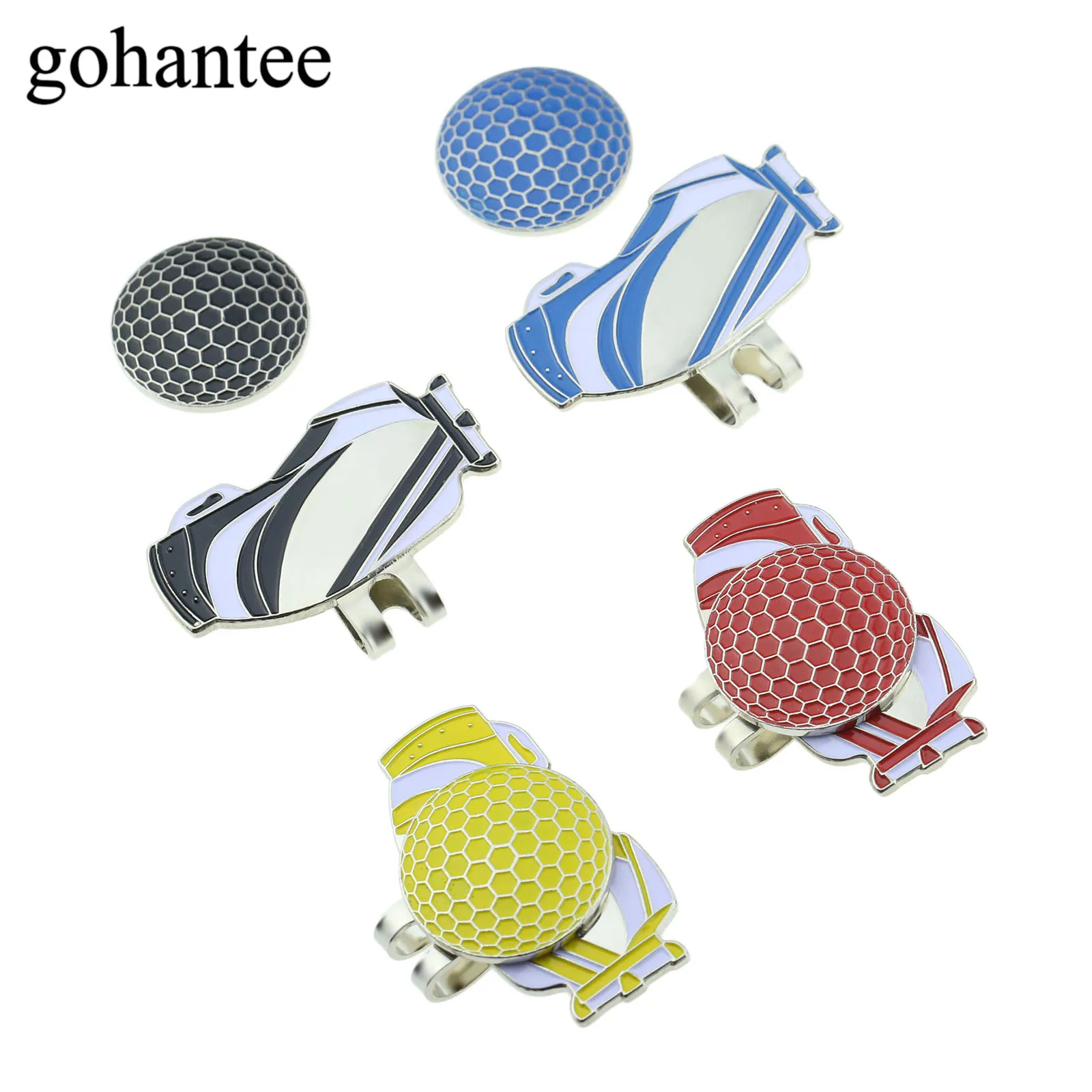 

gohantee 1Pc Portable Golf Bag Pattern Alloy Golf Magnetic Ball Marking With Hat Visor Clip Decoration Golf Accessories 4 Colors