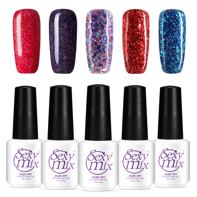 Sexy Mix 5pcs/set Nail Gel Polish Sets Any 5 Color Soak off Bling