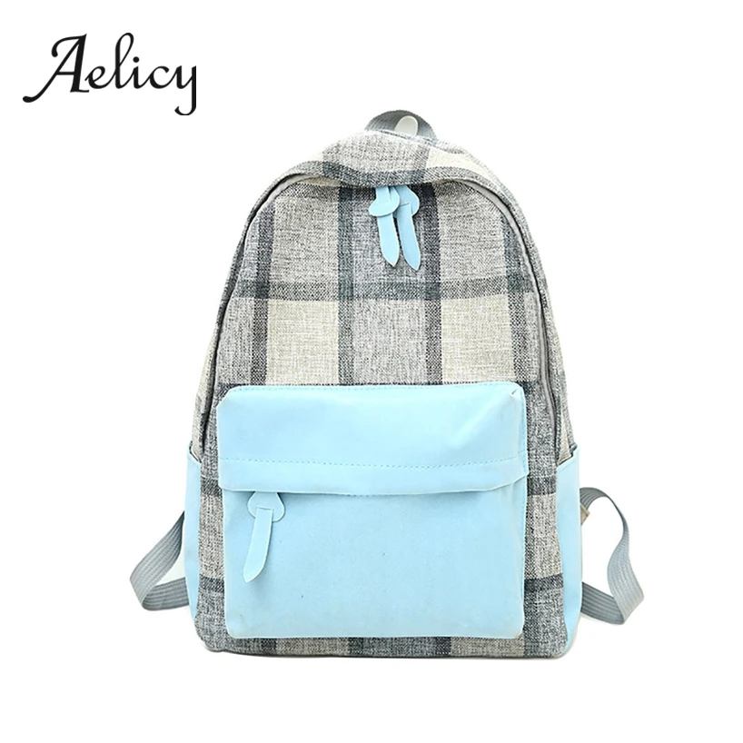 

Aelicy Women Student Canvas Backpack Summer Fresh Fashion Leisure Teenage School Bag Female Stitching Colored Grid Book Bags