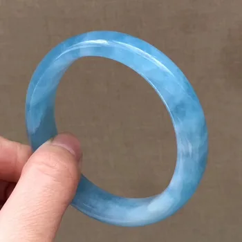 

54.3mm Natural Aquamarine Bangle Clear Blue Stone For Women Female Anniversary Love Gift Luxury Fashion Bangles Jewelry AAAAA