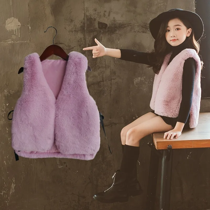 

Christmas Faux Fur Baby Vest Teenage Kids Waistcoat Children's Winter Jackets Baby Girl Winter Clothes Autumn Grey Purple Tops