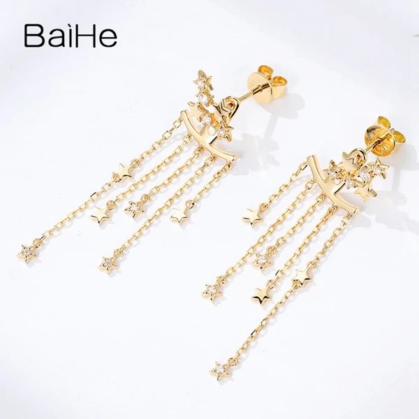 BAIHE Solid 18 K желтое золото 0.12ct H/SI-SI3 круглый натуральные бриллианты Свадебные модные ювелирные изделия подарок серьги-гвоздики