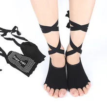 Новинка, женские носки для йоги, женские носки без пальцев, на шнуровке, Нескользящие, Пилатес, балет# NE912