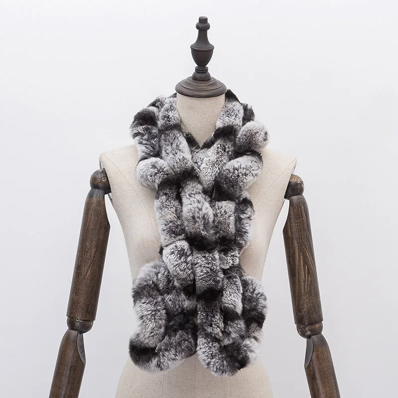 

Winter Women Real Natural Rex Rabbit Fur Scarves Neck Warm Woman Scarf Wrap Shawl Chinchilla FRS004