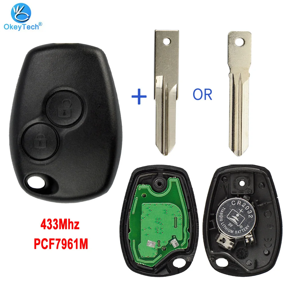 

OkeyTech 2 Buttons FSK 433Mhz PCF7961M Chip VAC102 HU136TE blade Remote Key Shell for Renault Megane Car Key Case without logo