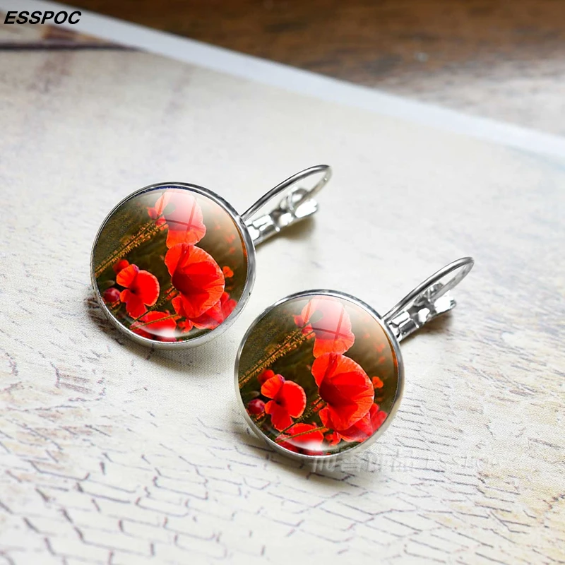 Серьги кольца Sakura с цветами стеклянные серьги кабошоном покрытые крючком