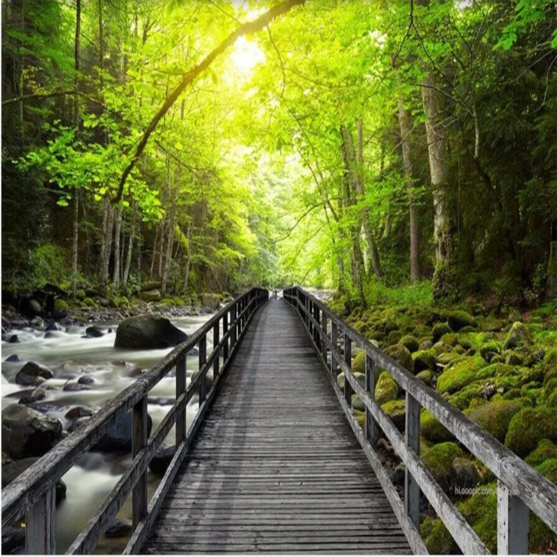 Beibehang 3d large wallpaper HD beautiful wooden bridge Beibehang 3d large wallpaper HD beautiful wooden bridge