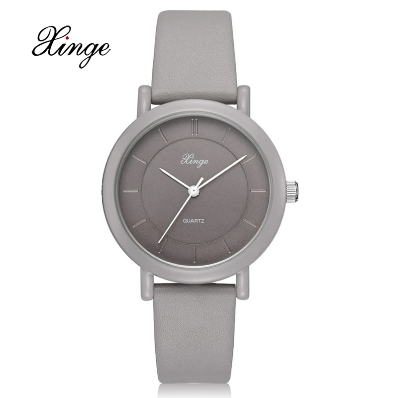 Xinge Brand Quartz Watches For Women Grey Leather Watches Ladies Luxury Bracelet Dress Clock Wrist Relogio Feminin