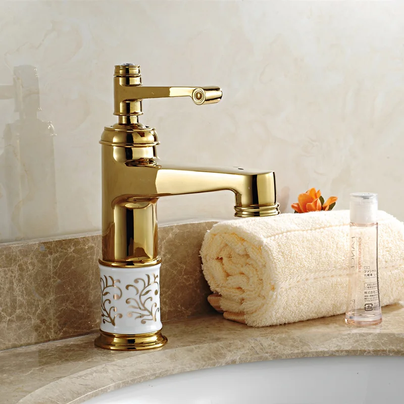 

Gold Antique Bathroom Faucet Blue and White Porcelain Gilt Basin Basin European Hot and Cold Water Faucet FR-01