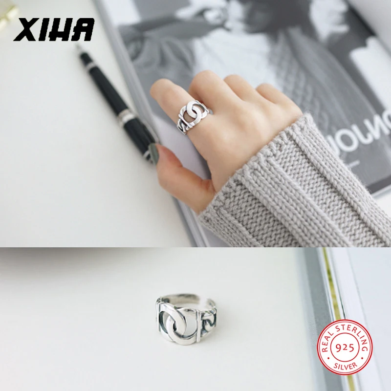 

XIHA 925 Sterling Silver Rings for Women Simple Belt Shape Geometric Open Cuff Adjustable Ring 925 Silver Jewelry Dropshipping