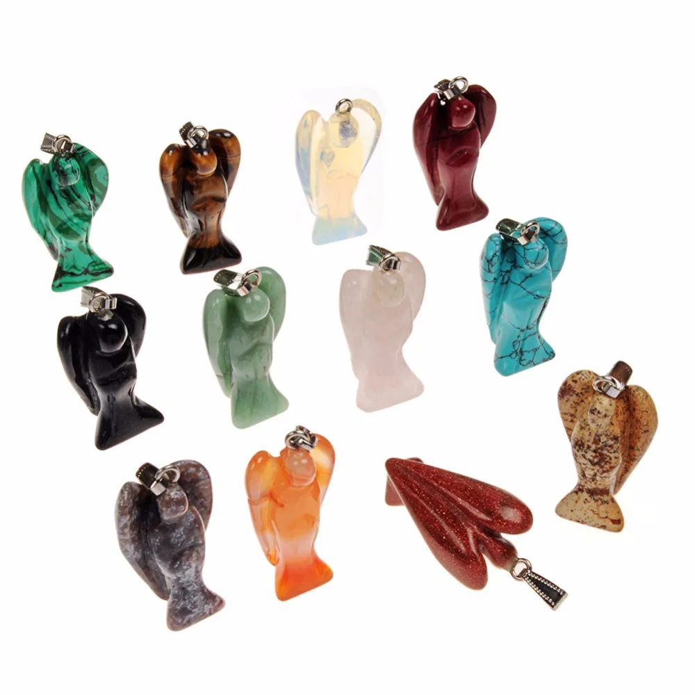 

Натуральные камни для исцеления чакр, 6 шт., розовый кварц, резной Карманный Кристалл ангел-хранитель, кулон статуэтки, украшение, случайные цвета