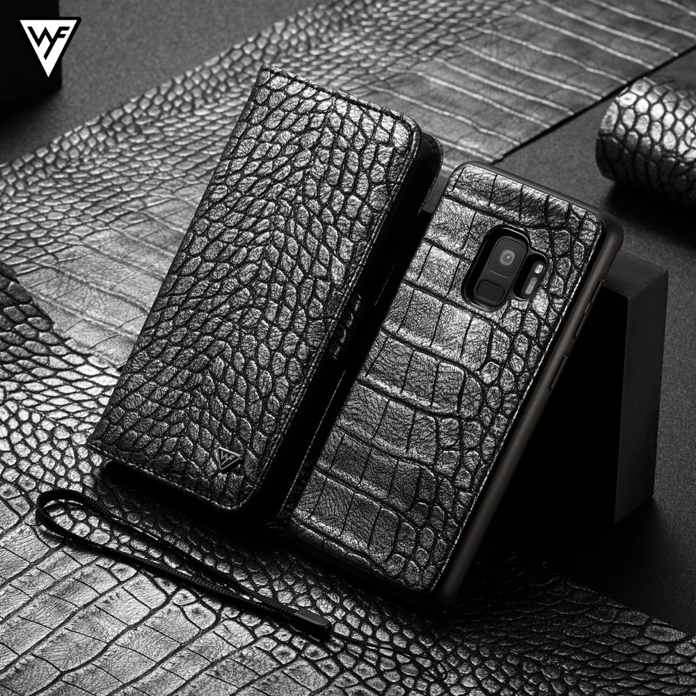 WHATIF кожаный чехол из крокодиловой кожи для samsung Galaxy Note 9 S9 Plus 2 в 1, чехол-бумажник с откидной крышкой для Galaxy S9 Plus Note9 S9 - Цвет: Silver-Black