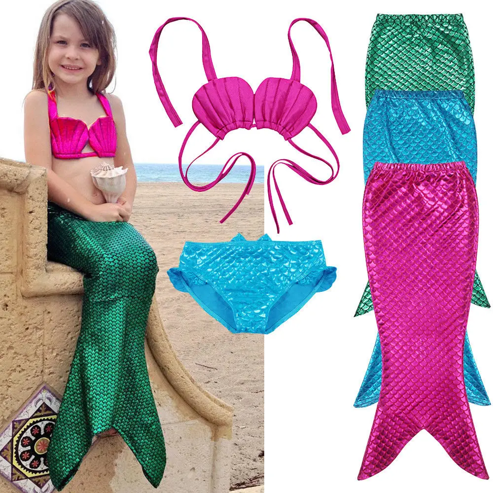 3Pcs New Kids Girls Mermaid Tail Swimmable Bikini Set Swimwear Swim Costume 2017 New Children