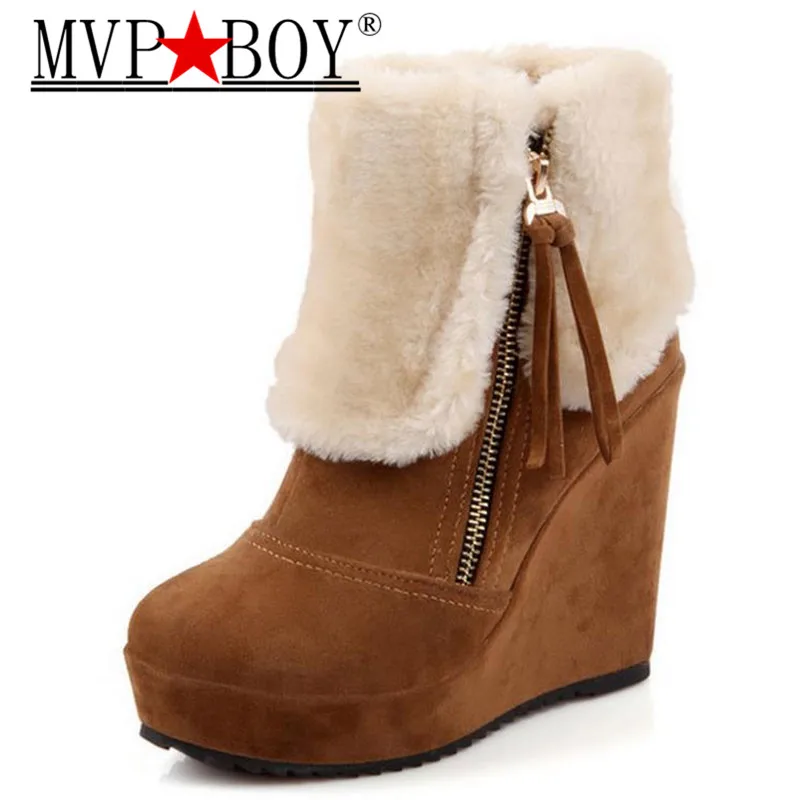 ladies brown wedge boots