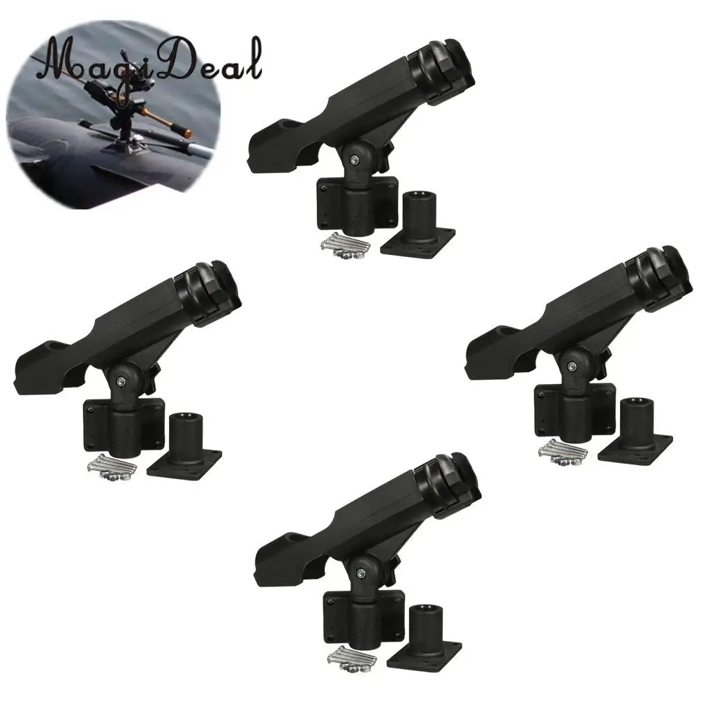 MagiDeal Top Quality 4Pcs Adjustable Side Rail Mount For Kayak Boat Fishing Pole Rod Holder Tackle Kit Fishing Accessory Black