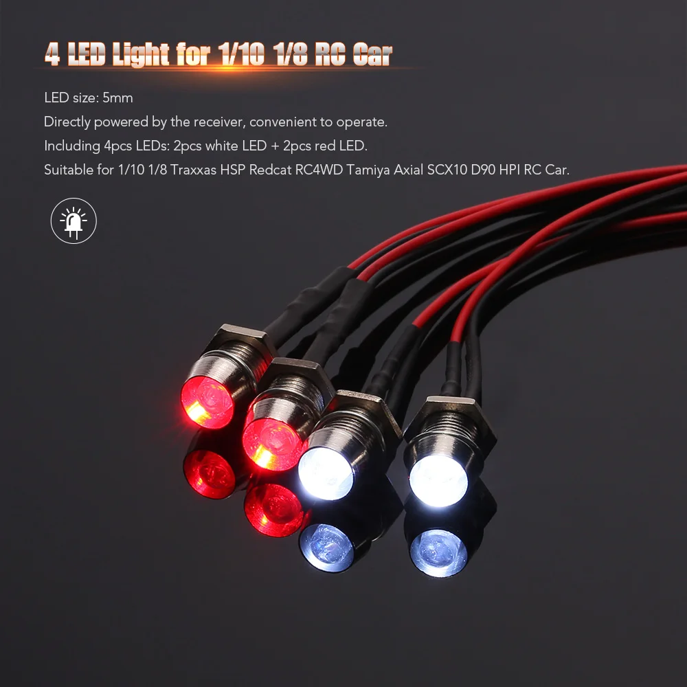Комплект из 4 светодиодных ламп для радиоуправляемого автомобиля 1/10 1/8 Traxxas HSP Redcat