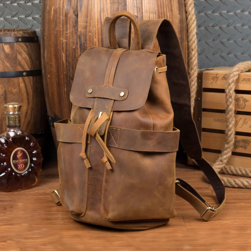 

Crazy horse genuine leather men backpack laptop business bag vintage cow leather travel backpack men daypack school bags