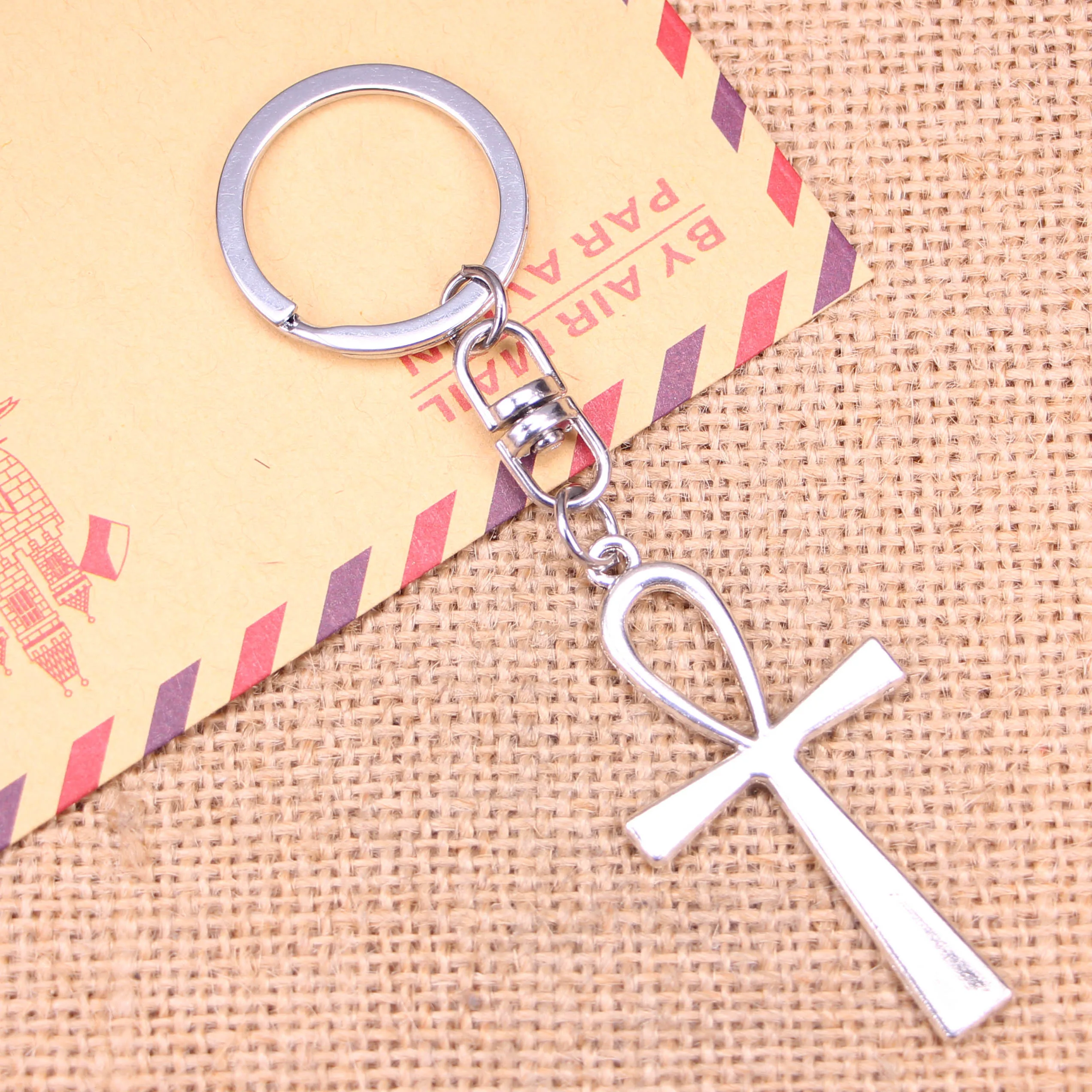 

20pcs Keychain 52x28mm cross egyptian ankh life symbol Pendant DIY Men Jewelry Car Key Chain Ring Holder Souvenir For Gift