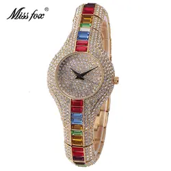 2018 Лидер продаж Miss Fox бренд Для женщин кварцевые часы женская одежда Роскошные модные Водонепроницаемый золотой браслет Часы Montre Femme