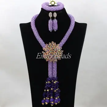 

Fabulous Quality Bridal Necklace Set Nigerian Wedding African Crystal Lilac Necklace Bracelet Earrings Sets Handmade ALJ168