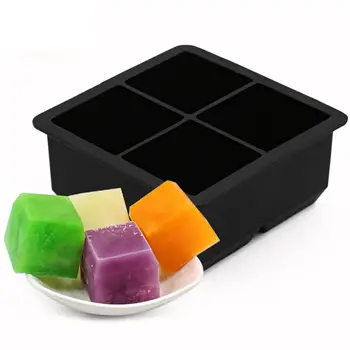 

4 Cavity Silicone Square Shape Ice Cube Mold DIY Freezer Tray Jelly Maker Tool