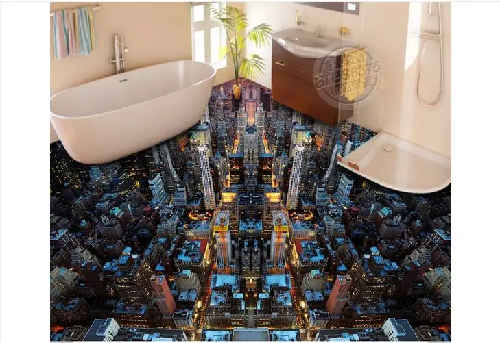

3D wallpaper Custom 3d photo Waterproof floor painting wallpaper City light floor stick a 3 d ground murals 3d room wallpaer