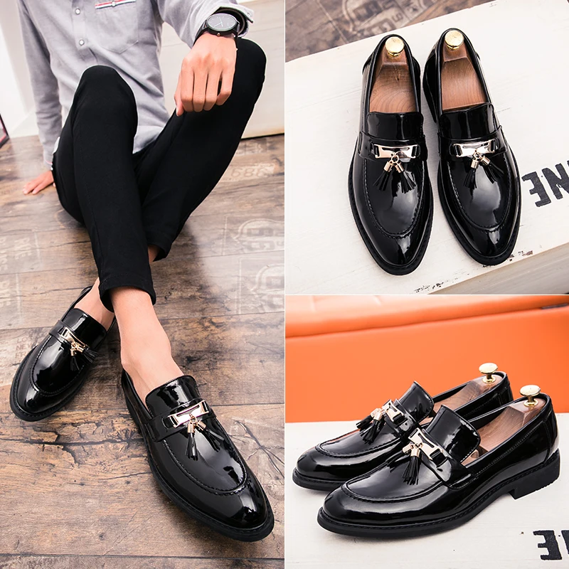 men formal dress shoes luxury brand tassel metal slip on oxford shoes for men italian leather male footwear classic dress flats (15)