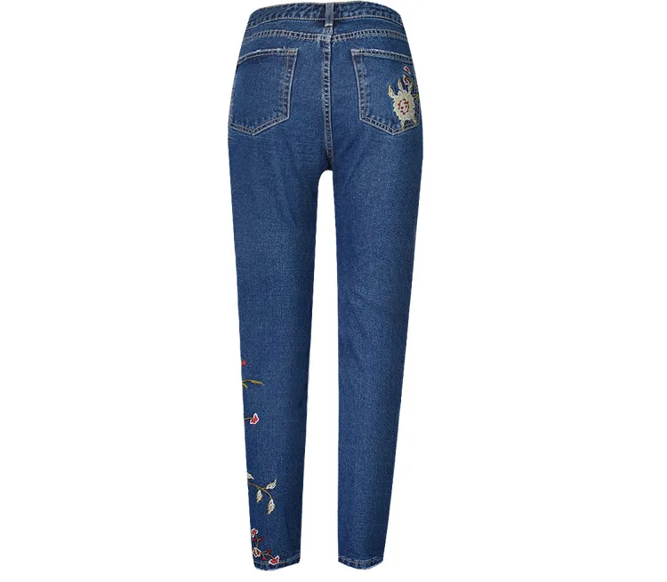 HCYO женские джинсы с высокой талией с вышивкой, тонкие рваные джинсы для женщин, джинсовые брюки темно-синие женские брюки, джинсы, повседневные обтягивающие джинсы