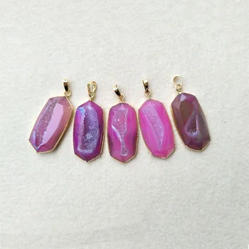 

5PCS Gold color hexagon Faceted Crystal Druzy Pendants,Golden Natural Bead charm druse Geode Jewelry Necklace making P362